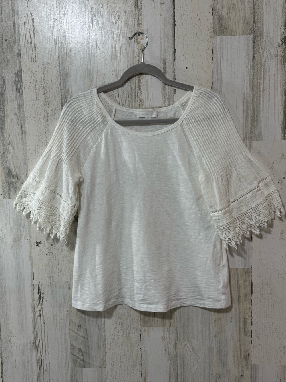 Crochet-Sleeve Scoop Neck Blouse